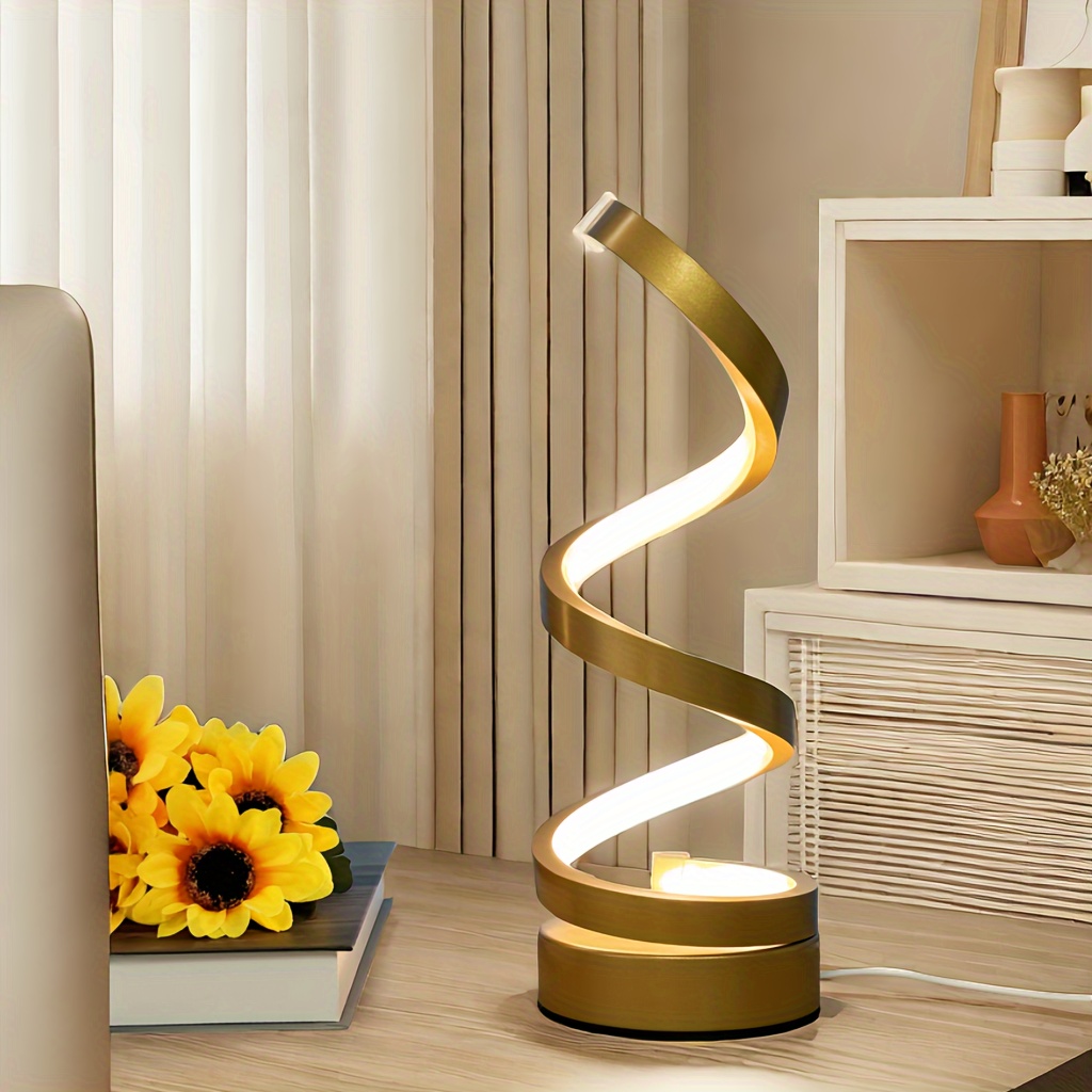 spiral led table lamp dimmable gooseneck metal desk light with push button control usb powered adjustable lighting polished   for office bedroom living room gift idea details 0