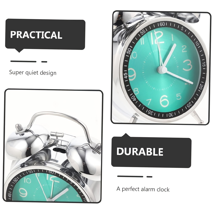 chic metal alarm clock with glass face luminous silent quartz movement anti fall design for bedroom office decor battery operated aa no battery included details 3