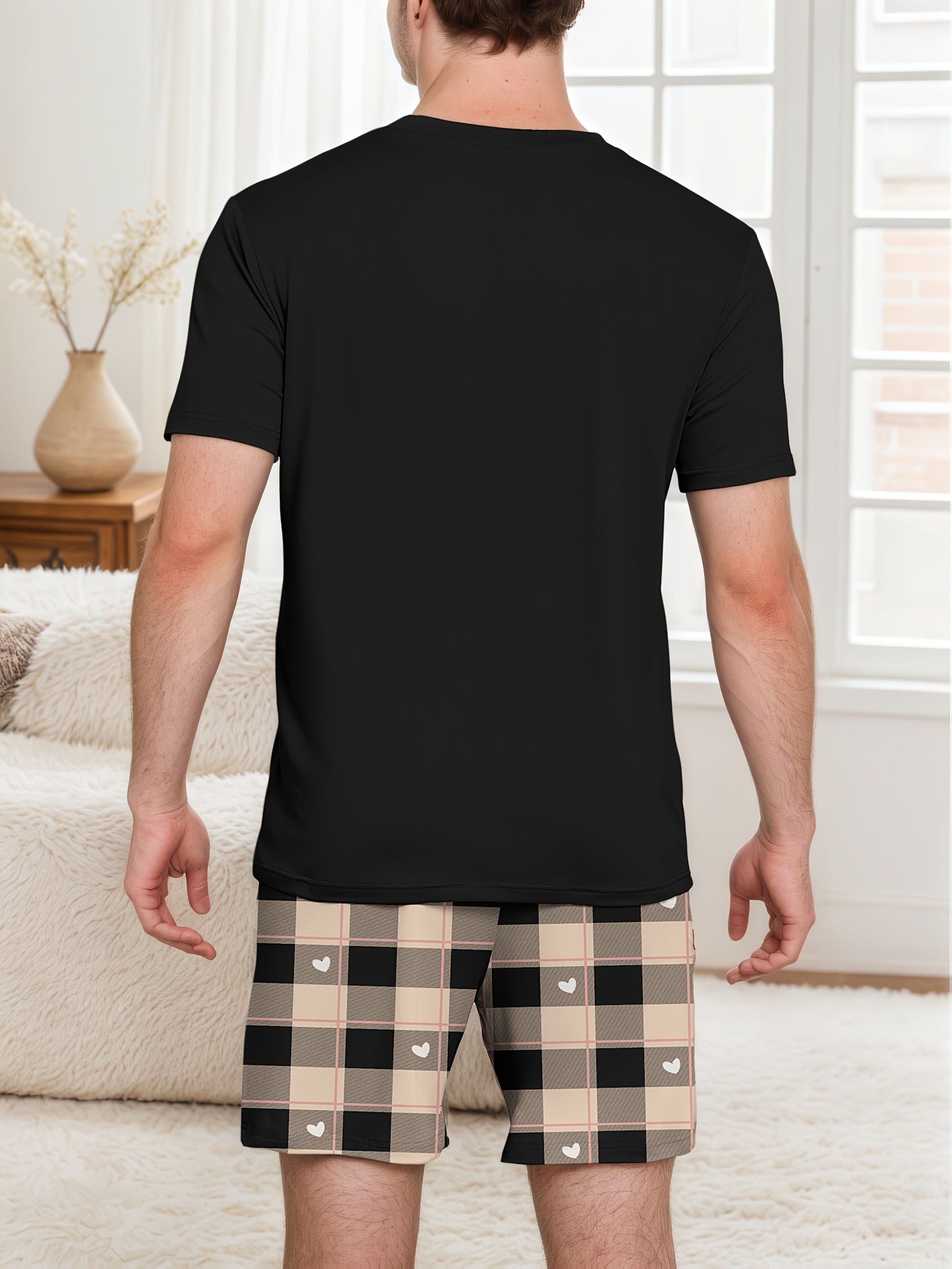 mens womens couple style heart   pocket short sleeve shorts loungewear set mens or womens set   1 pair of shorts male 5