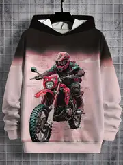 casual fashion style gradient style motorcycle boy print pattern outdoor leisure comfortable hoodie top details 2