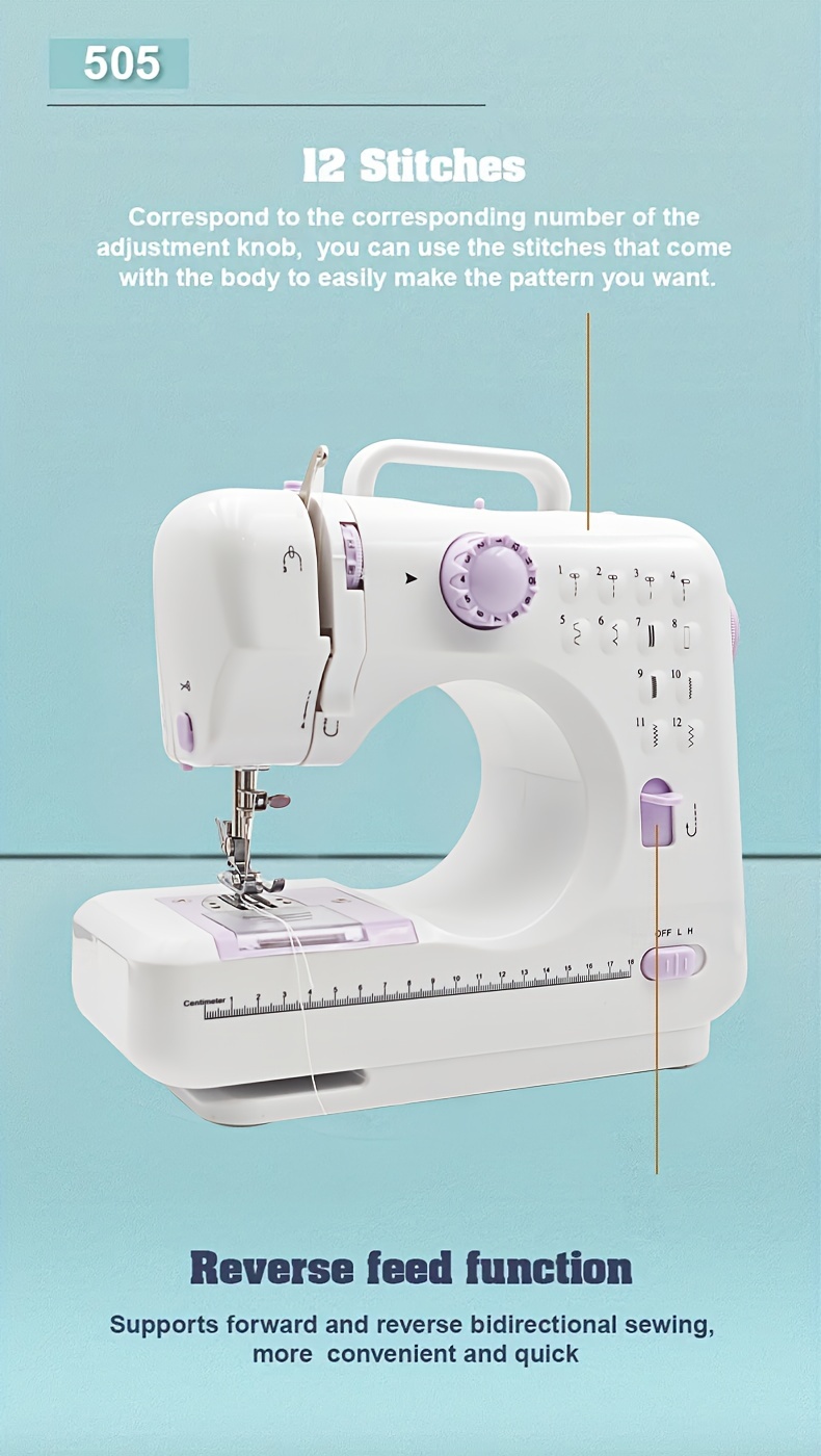 1pc purple 505 electric sewing machine for beginners portable sewing machine with reverse sewing and 12 built   details 2