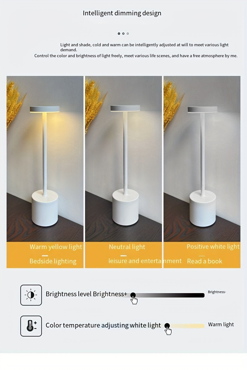 modern led desk lamp with adjustable warmth touch control usb powered polished metal finish for bedroom living room hotel decor led lights for bedroom lamp for bedroom details 3