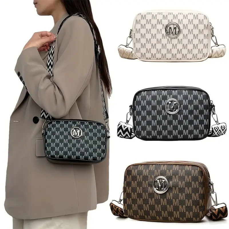 perfect lily mini crossbody bag black white check pattern adjustable strap zip closure lightweight multi use shoulder tote bag for everyday pattern bag zippered closure small purse details 0