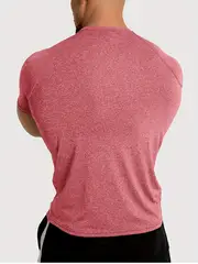 mens athletic crew neck t shirt quick dry polyester knit fabric short sleeve alphabet print skinny fit casual sports top for spring summer polyester 180gsm details 26