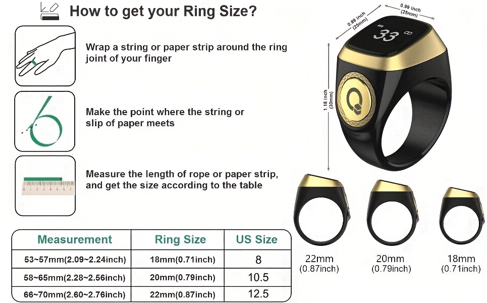 prayer smart ring lucky ring watch ring with prayer counters 5 prayer time reminders prayer   indicator guide long   oled display   alarm clock beads ring fashion cool muslim   zikr ring details 3