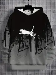 mens color block leopard graphic print hoodie casual long sleeve hooded sweatshirt for outdoor details 4