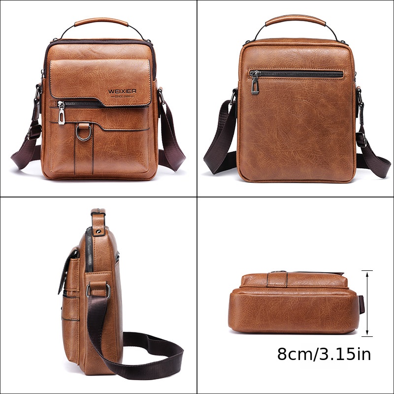 mens genuine leather crossbody bag shoulder bags vintage handbags business bag details 3