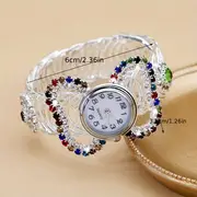 boho round quartz watches colorful rhinestone stretch bangle watch rhinestone color is random details 3