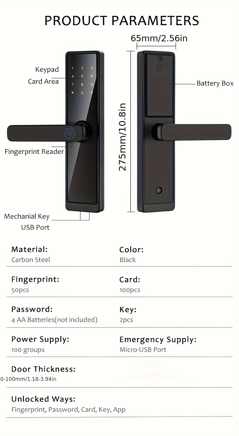 smart fingerprint door lock keyless entry door lock for home hotel office airbnb wireless digital electric door lock details 5