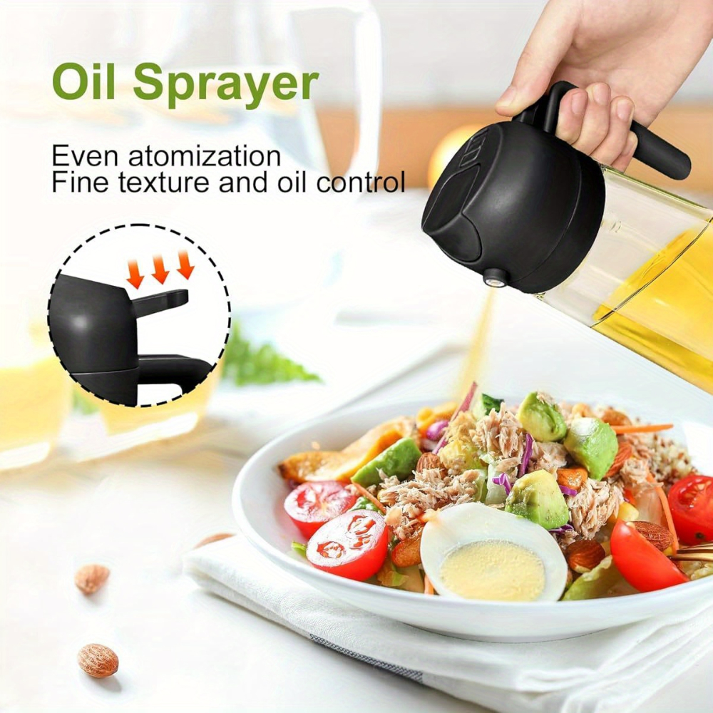 470ml leak proof dual oil dispenser bottle made of plastic with a   cap ideal for cooking frying salad dressings grilling air frying outdoor barbecues and home kitchen use easy to clean and durable details 4