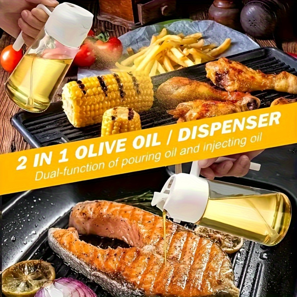 470ml leak proof dual oil dispenser bottle made of plastic with a   cap ideal for cooking frying salad dressings grilling air frying outdoor barbecues and home kitchen use easy to clean and durable details 3