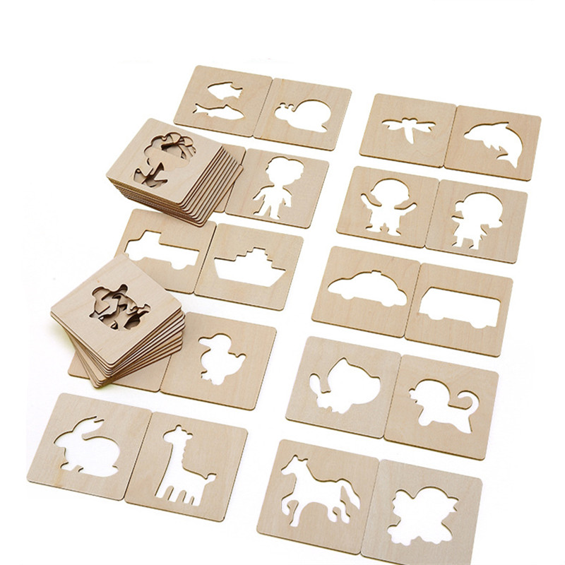 20pcs wooden drawing stencils kit   toys coloring puzzle arts crafts set educational toys halloween christmas gift details 5