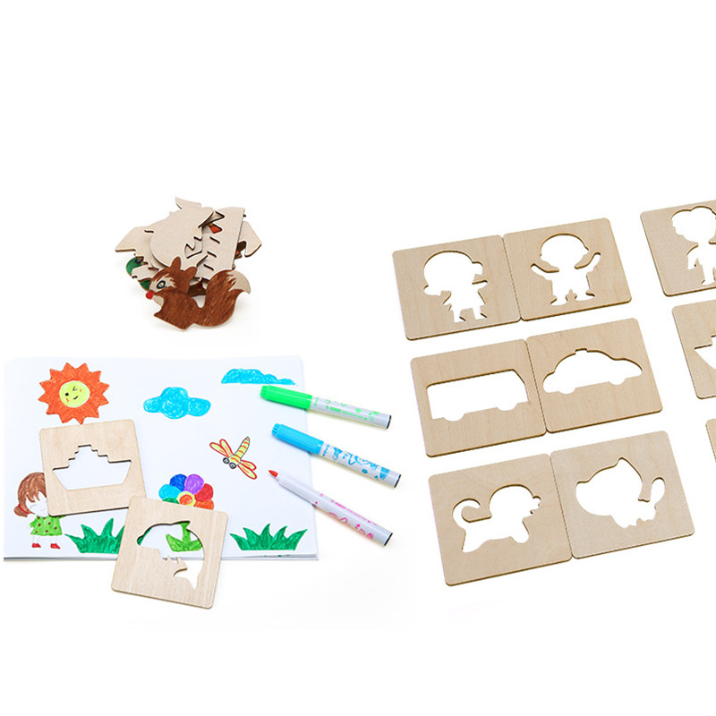 20pcs wooden drawing stencils kit   toys coloring puzzle arts crafts set educational toys halloween christmas gift details 7