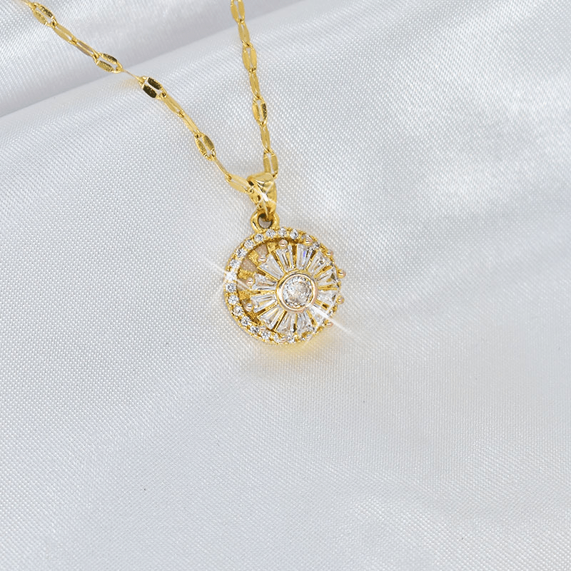 real golden plating style 360 rotation small zou chrysanthemum flower pendant necklace temperament light luxury niche design sense banquet party jewelry accessories annivers details 6