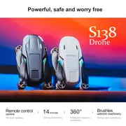 s138 foldable drone with auto avoid obstacles hd camera brushless motor live video gravity sensor gesture control optical flow positioning headless mode 3d flip rtf includes carrying bag details 4