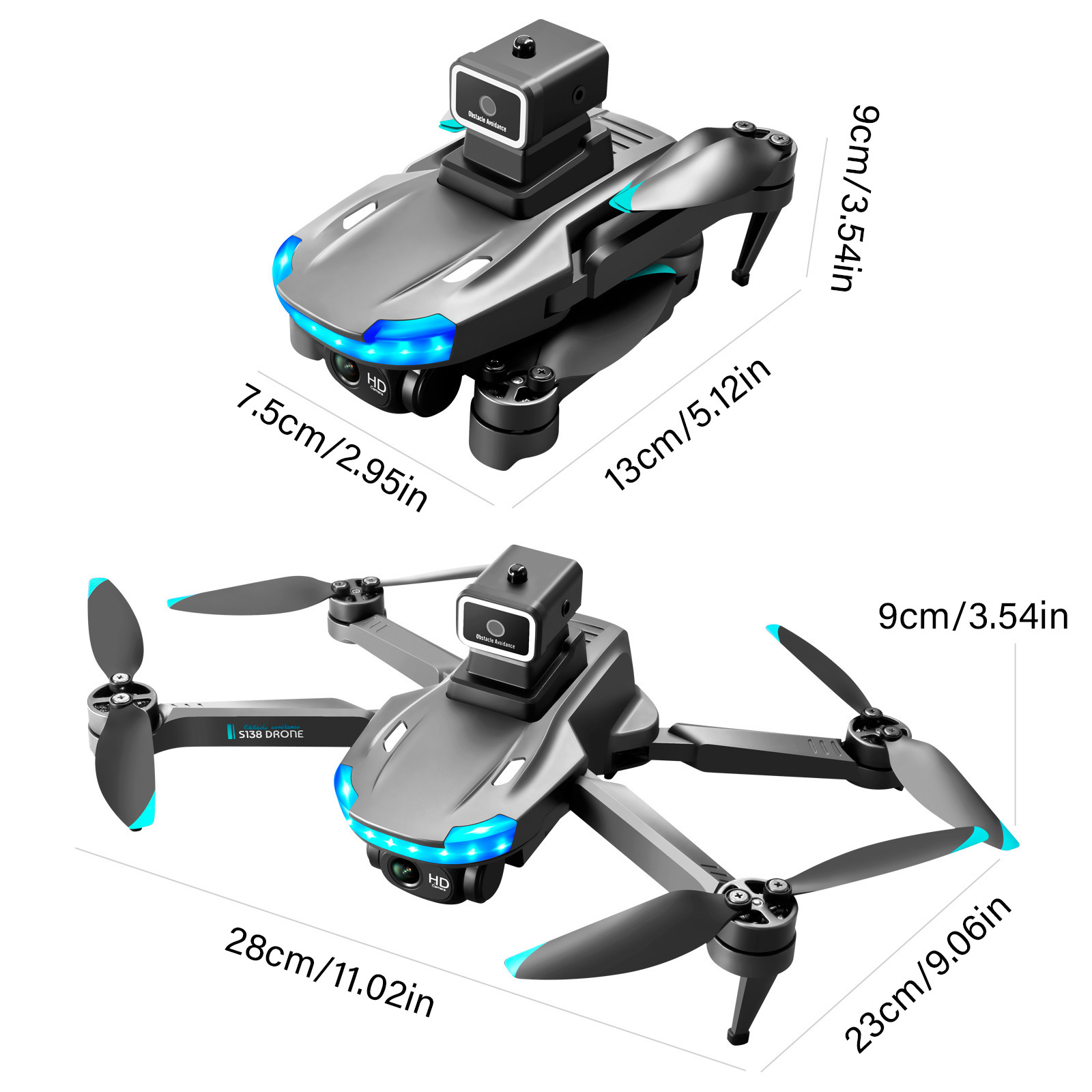s138 foldable drone with auto avoid obstacles hd camera brushless motor live video gravity sensor gesture control optical flow positioning headless mode 3d flip rtf includes carrying bag details 18