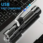 1 adet Süper Parlak El Feneri, USB Şarj Edilebilir Teleskopik Yakınlaştırma Geniş Işın El Feneri Açık Hava, Keşif, Çalışma Aydınlatması için Acil Aydınlatma ayrıntılar 5