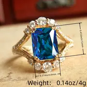 elegant promise ring inlaid waterish blue zirconia in rectangular shape 18k gold plated perfect anniversary birthday gift for your love details 4