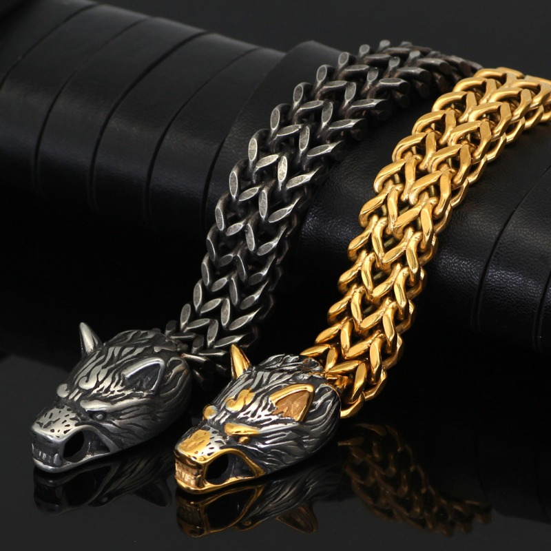 1pc stainless steel mens bracelet wolf head bracelet halloween gift for men women details 1