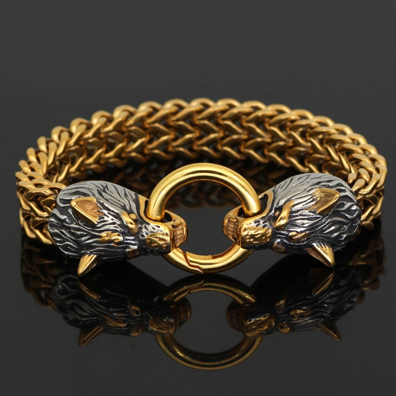 1pc stainless steel mens bracelet wolf head bracelet halloween gift for men women details 2