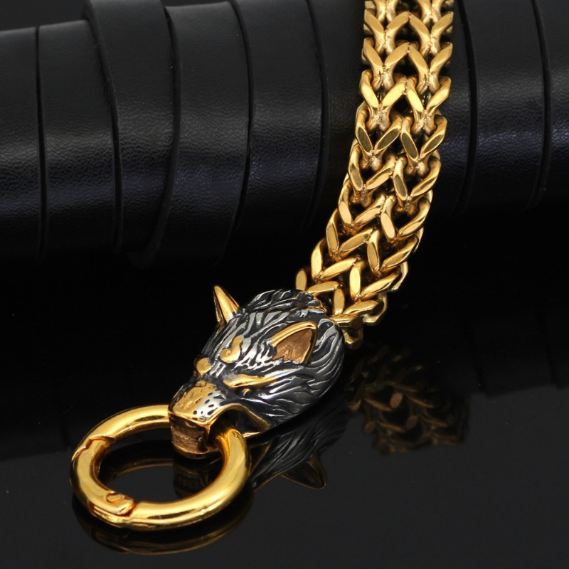 1pc stainless steel mens bracelet wolf head bracelet halloween gift for men women details 5