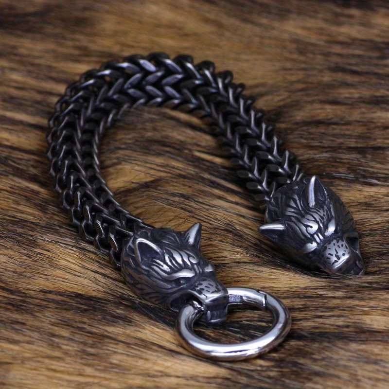 1pc stainless steel mens bracelet wolf head bracelet halloween gift for men women details 8