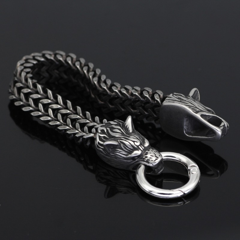 1pc stainless steel mens bracelet wolf head bracelet halloween gift for men women details 10