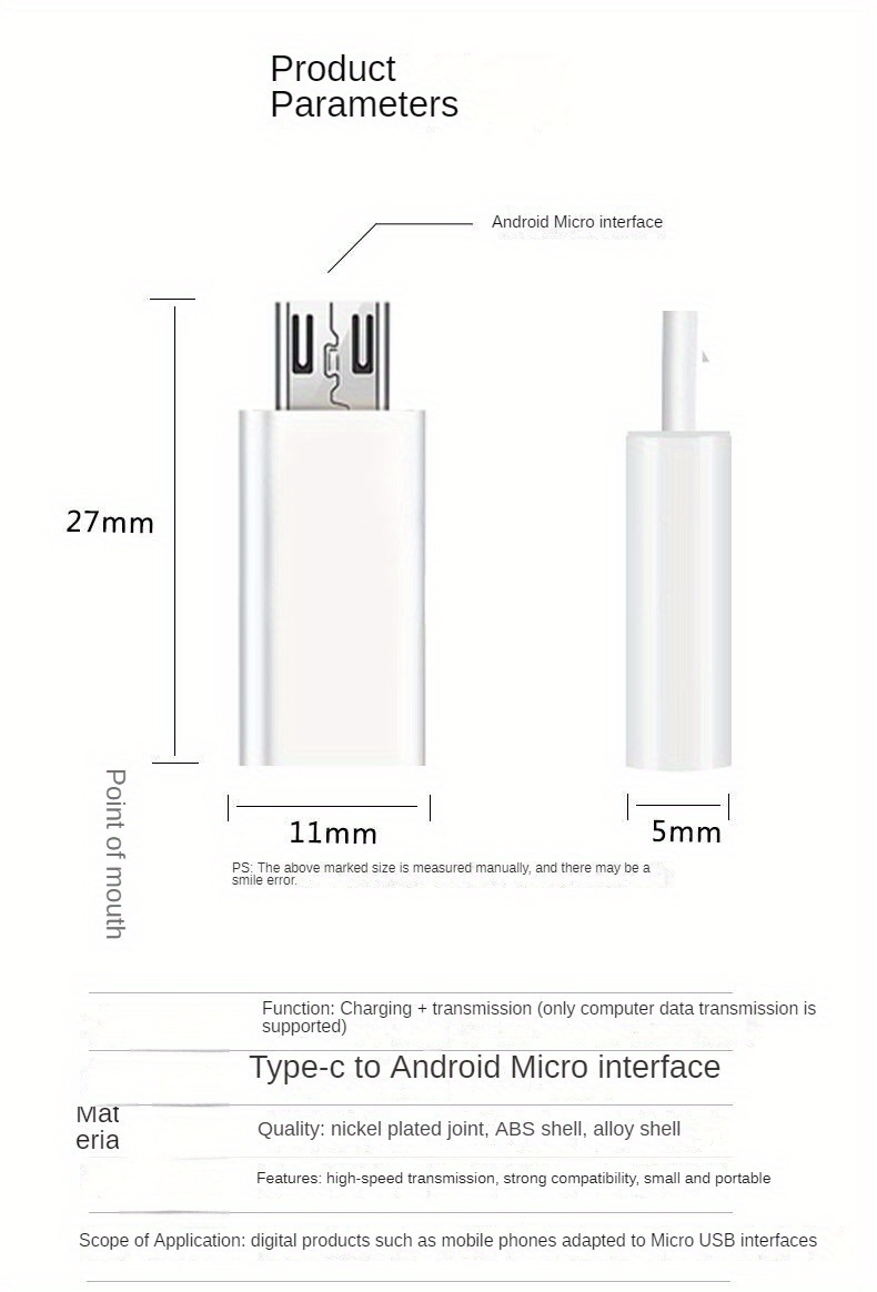 adaptador de tipo-c a micro usb - convertidor de carga rápida y transferencia de para teléfonos detalles 5