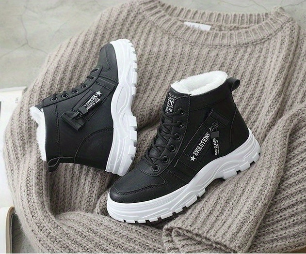 Women's Plush Lined Ankle Boots, Winter Warm Lace Up High Top Sneakers, Thermal Outdoor Short Boots details 2