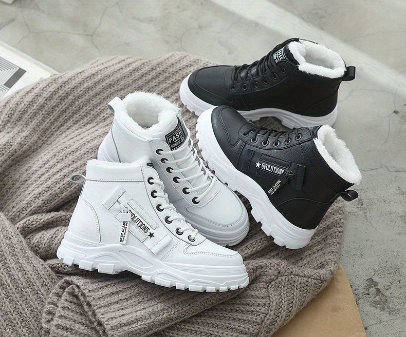 Women's Plush Lined Ankle Boots, Winter Warm Lace Up High Top Sneakers, Thermal Outdoor Short Boots details 3