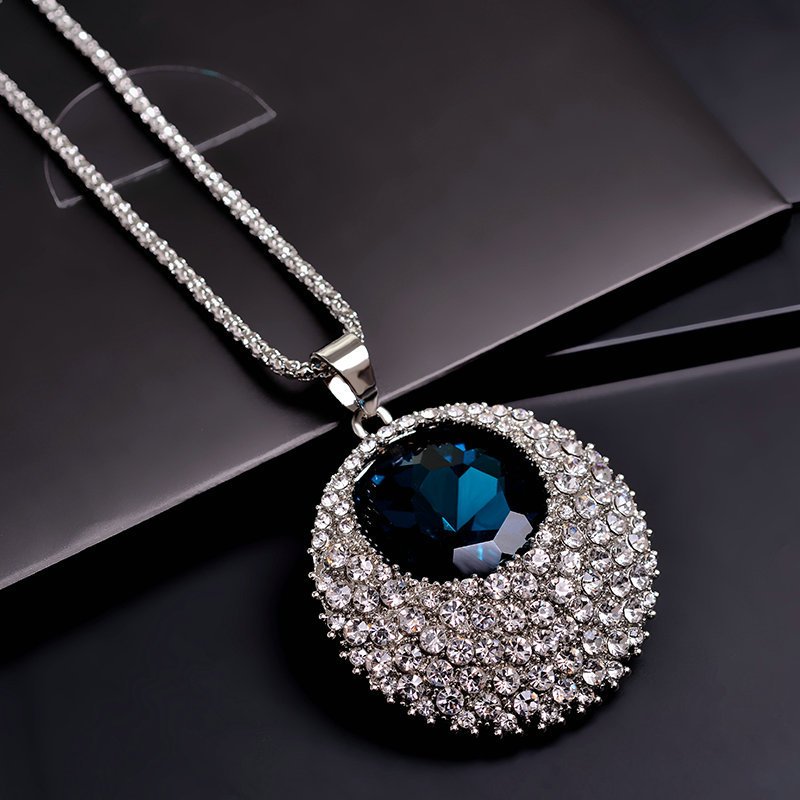 elegant crystal round sweater chain long fashionable autumn and winter necklace for women details 1