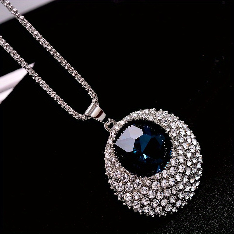 elegant crystal round sweater chain long fashionable autumn and winter necklace for women details 2