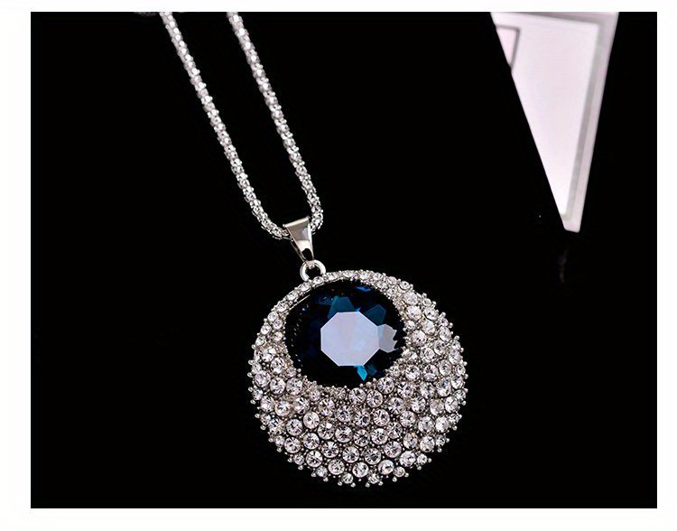 elegant crystal round sweater chain long fashionable autumn and winter necklace for women details 3