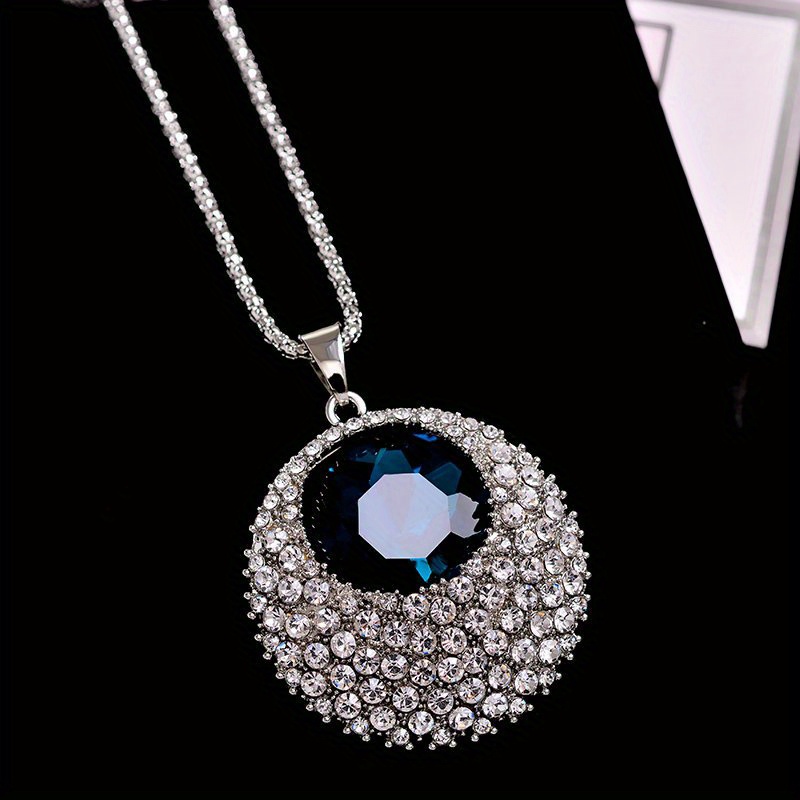 elegant crystal round sweater chain long fashionable autumn and winter necklace for women details 5