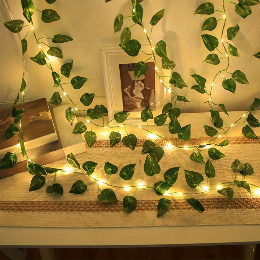 1pc led green leaf   plants string lights 2m 6 56ft 20 led new year decoration battery powered not included batteries for wall house room office birthday home room bedroom decoration details 3