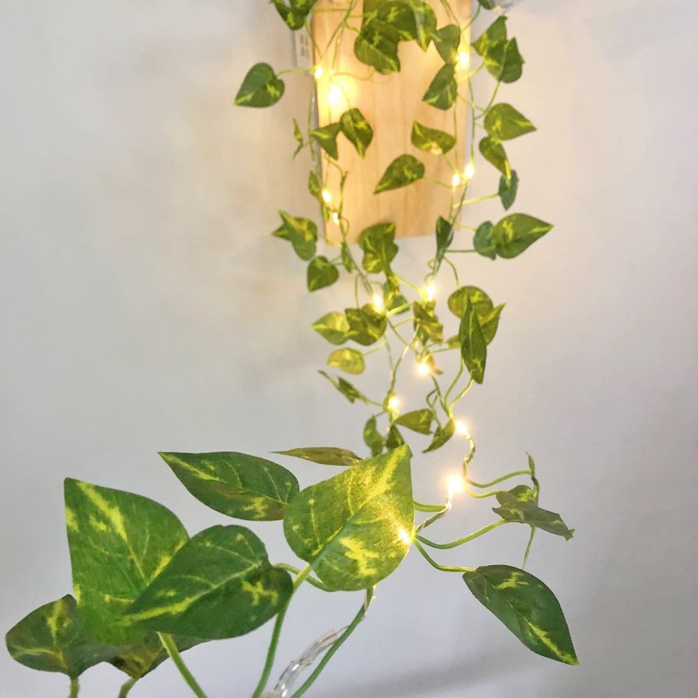 1pc led green leaf   plants string lights 2m 6 56ft 20 led new year decoration battery powered not included batteries for wall house room office birthday home room bedroom decoration details 11