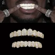 hip hop shiny vampire teeth braces, 2pcs set copper cubic zirconia teeth grillz for men hip hop shiny vampire teeth braces details 1