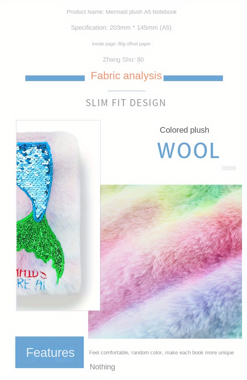 1pc creative notebook plush notebook mermaid diagram details 2