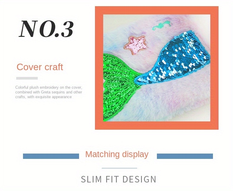1pc creative notebook plush notebook mermaid diagram details 4