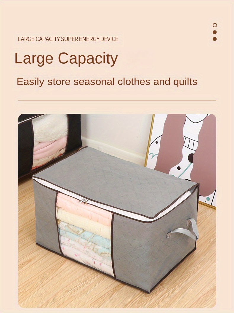 1pc large storage bag clothes storage with reinforced handle wardrobe zipper container with clear window details 2