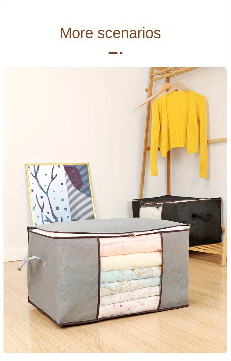 1pc large storage bag clothes storage with reinforced handle wardrobe zipper container with clear window details 11