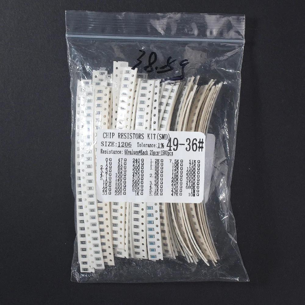 kit de resistentes de película smd   calidad 0r~10m 1206/0805, precisión 1%, 60 tipos*25pcs paquete de resistentes de chip smd para diy detalles 2