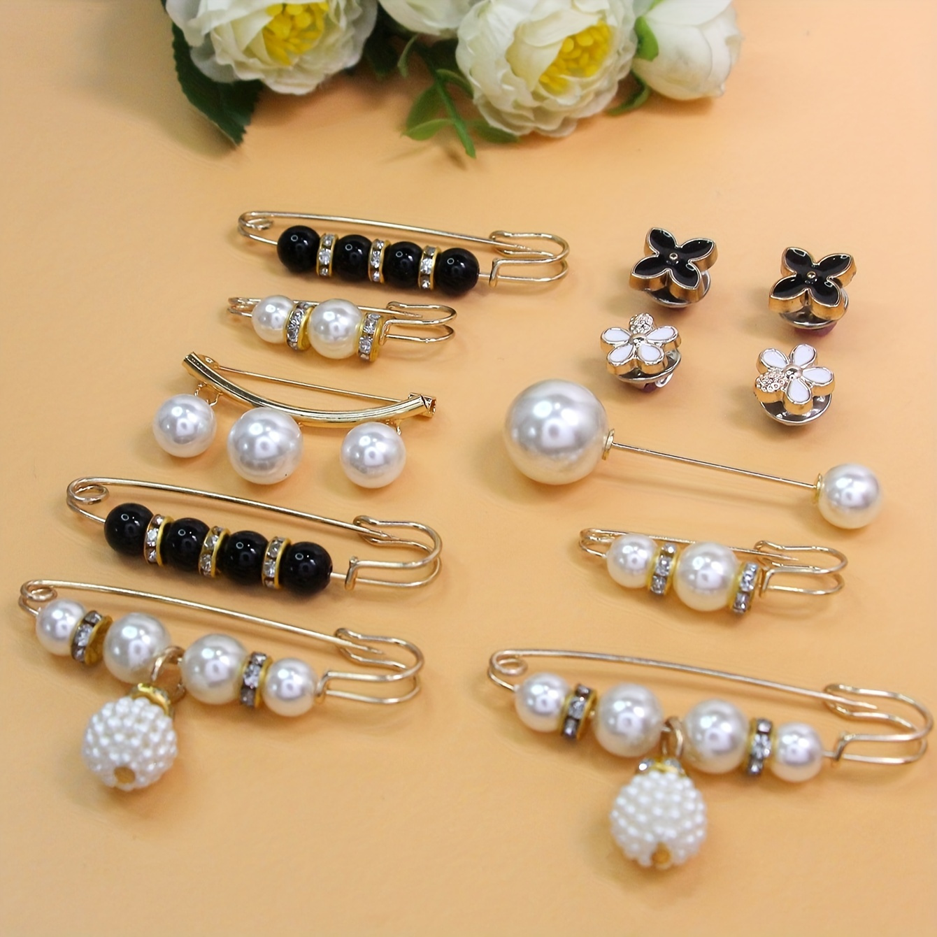 set 12pcs elegant faux pearls brooch pins waistband fixing pins dress clip hat shawl pin for clothing decoration accessories details 4