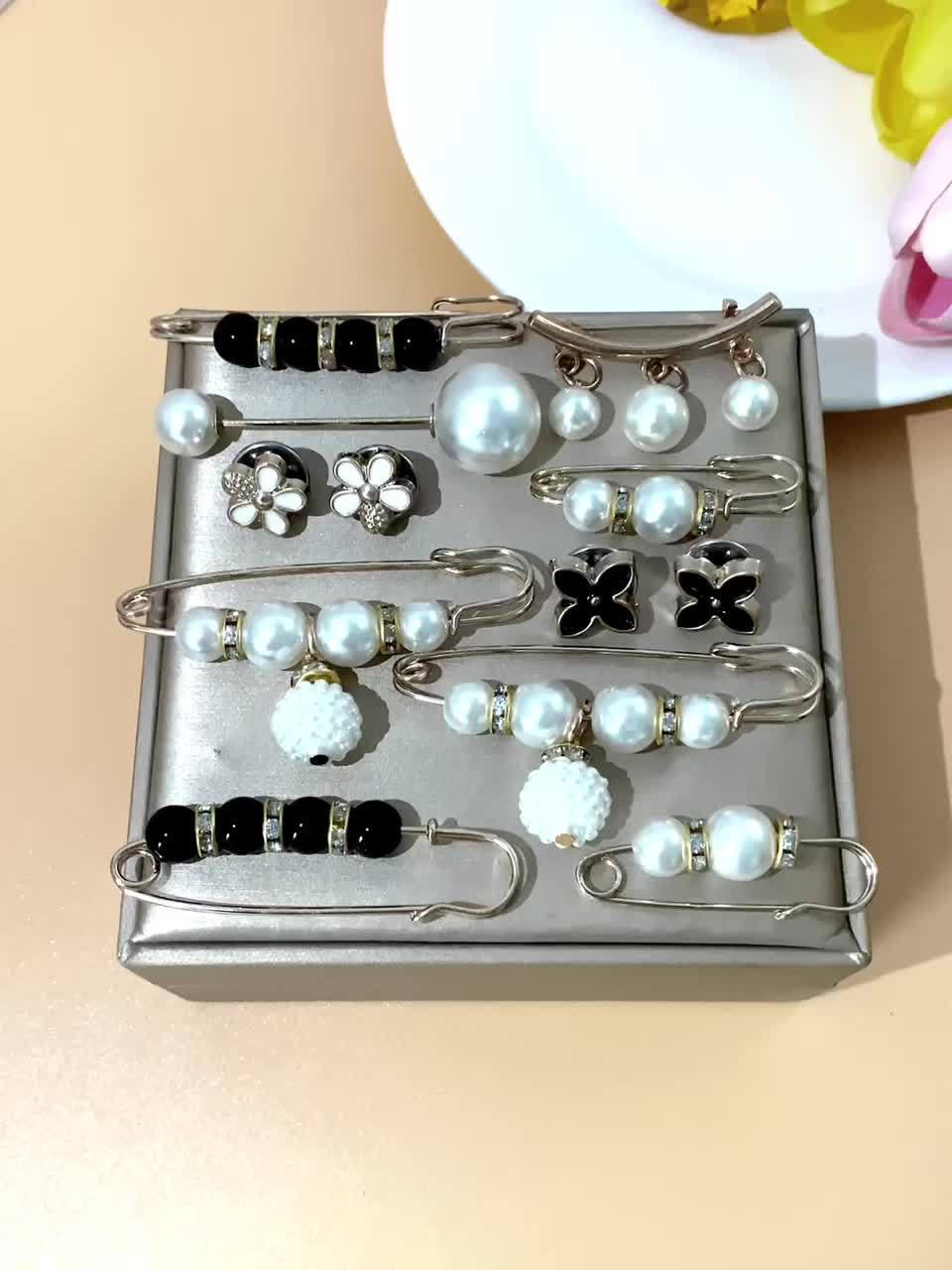 set 12pcs elegant faux pearls brooch pins waistband fixing pins dress clip hat shawl pin for clothing decoration accessories details 7