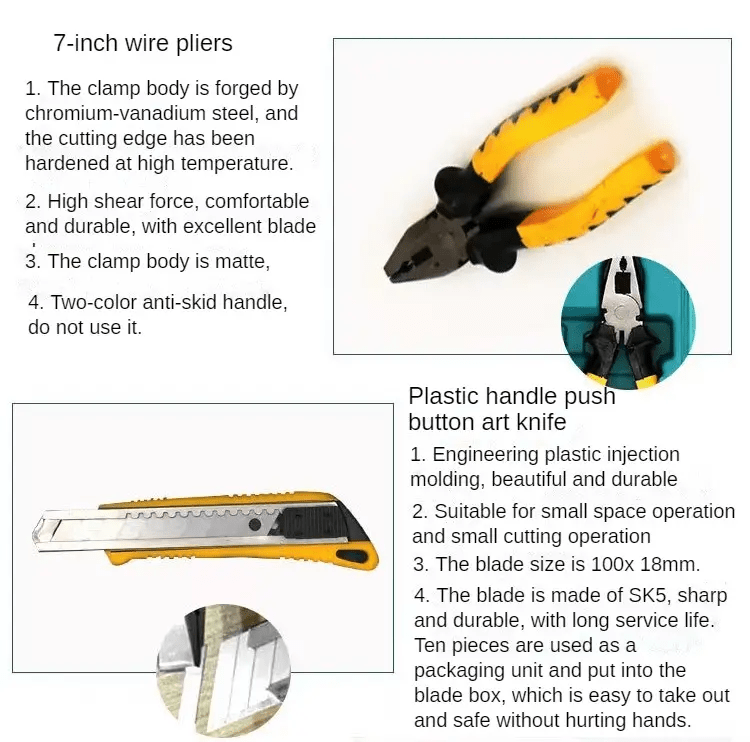 universal 16pcs household combination tool set portable with horn hammer wrench combination tool box storage box perfect for home use details 4