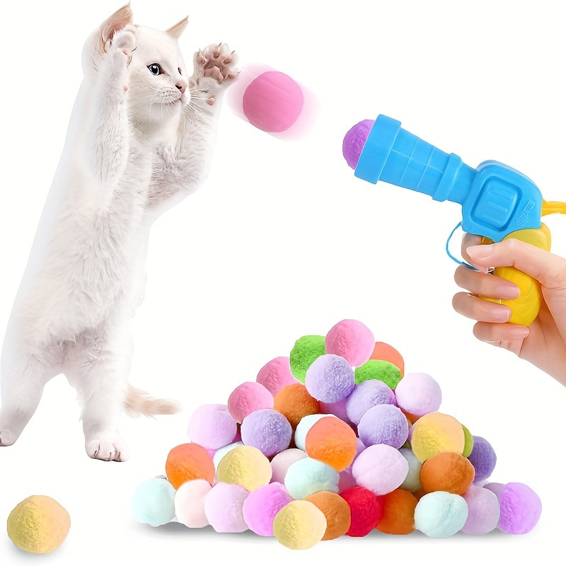 interactive launch training cat toys creative kittens mini pompoms games stretch plush ball toys for cats pet accessories details 1