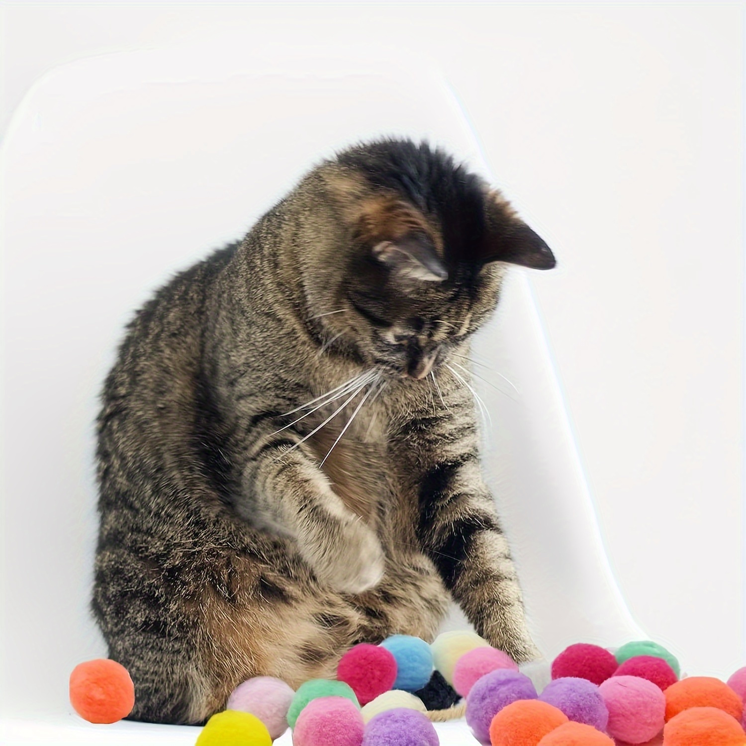 interactive launch training cat toys creative kittens mini pompoms games stretch plush ball toys for cats pet accessories details 5