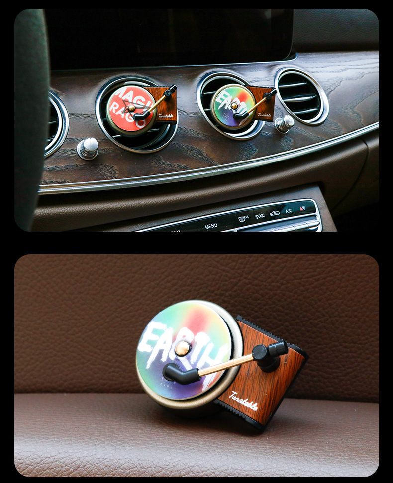 vintage record player car air freshener rotating vent clip with scented pad perfect for vehicle interior decor details 6