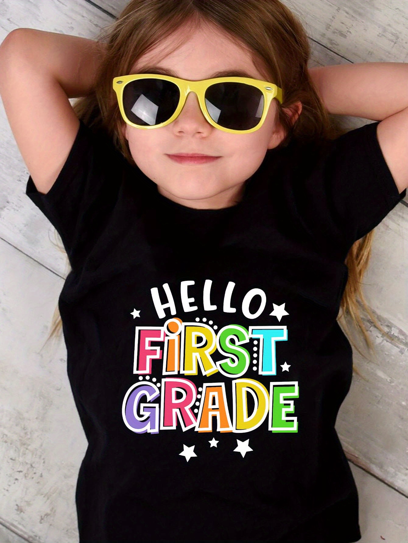 girls cute round neck hello first grade graphic tee short sleeve casual summer t shirt kids clothing details 10