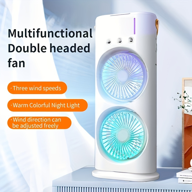 1pc usb powered double head mist spray fan with humidification and colorful adjustable wind speed remote cooler for office desk details 0